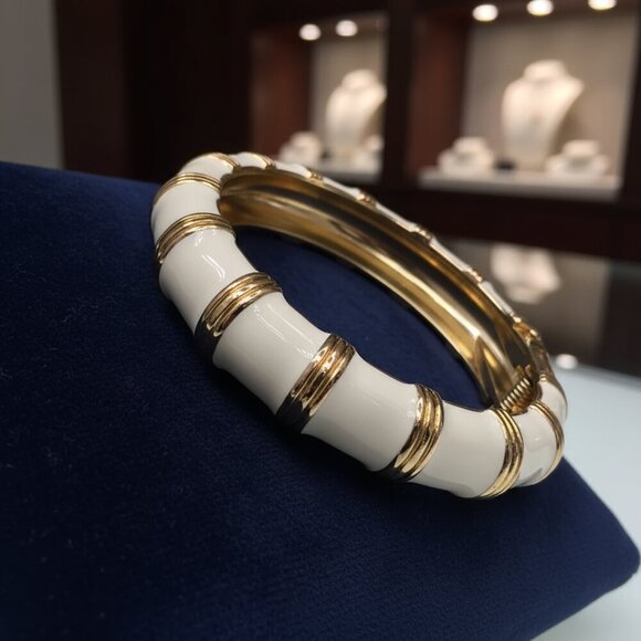 J. Crew Gold and Cream White Bamboo Bracelet with Elegant Design - Picture 1 of 8
